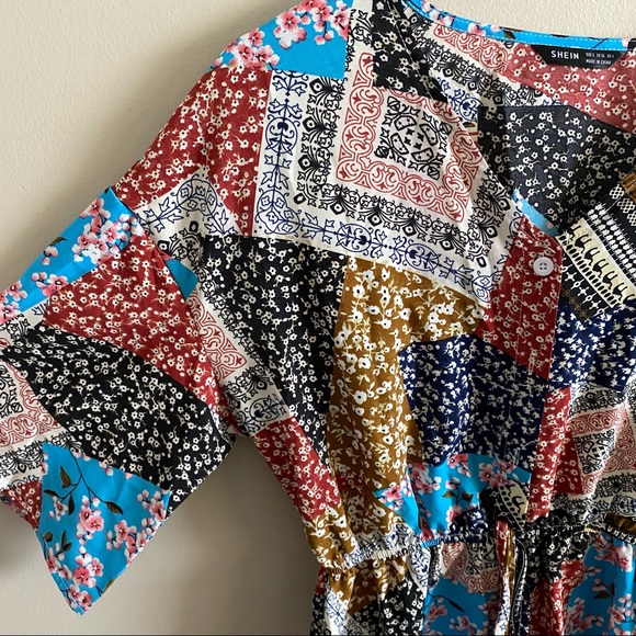 SHEIN Ditsy Floral Patchwork Drop Shoulder Romper Size 4 - Picture 9 of 14
